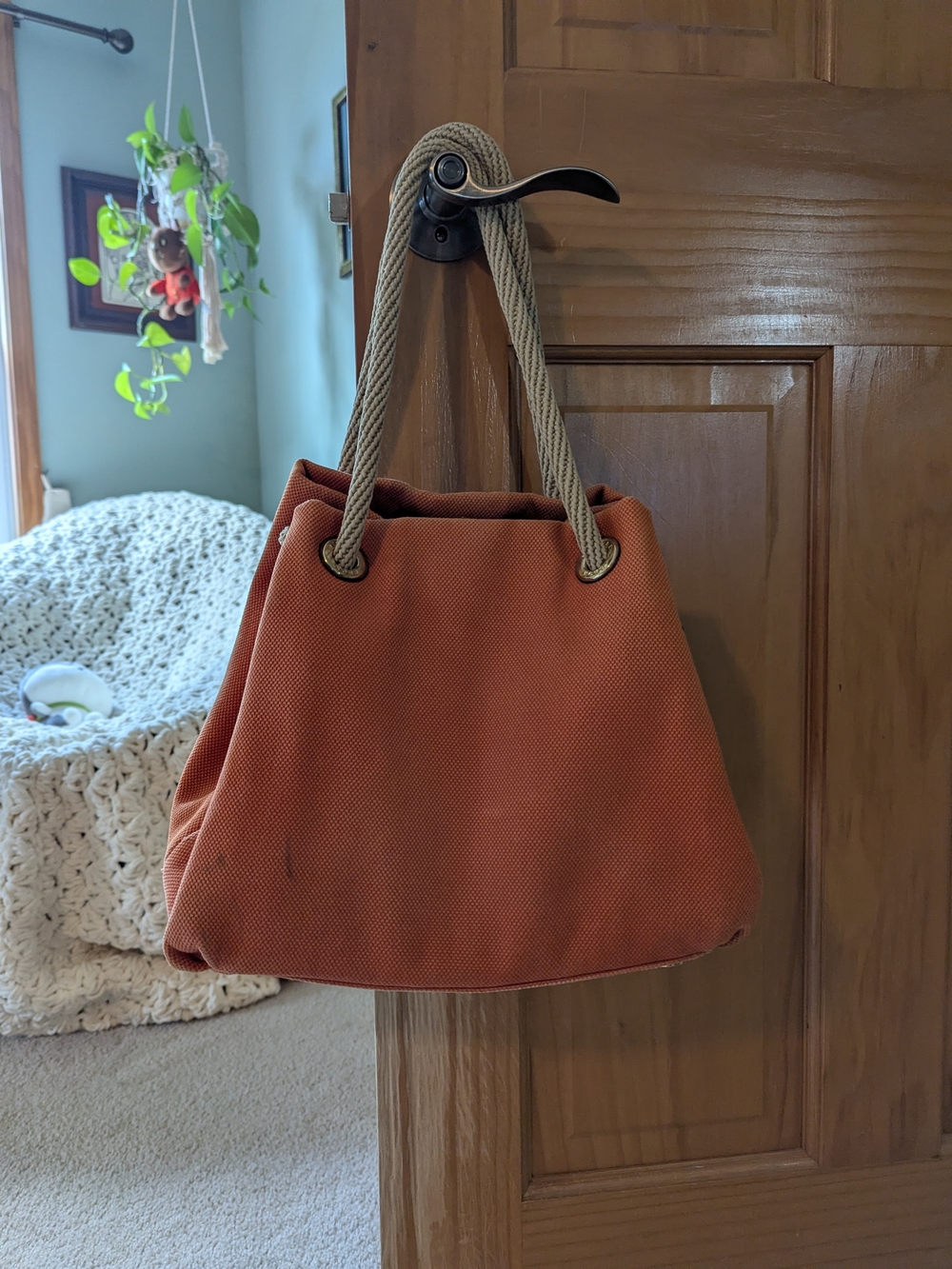 Michael Kors Rust Canvas Rope-Handle Tote Bag
